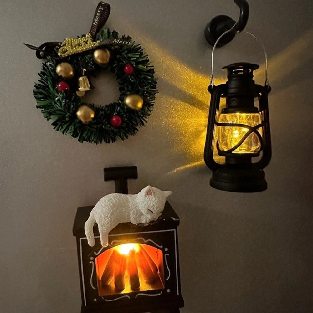 Mini Cat Fireplace Refrigerator with LED