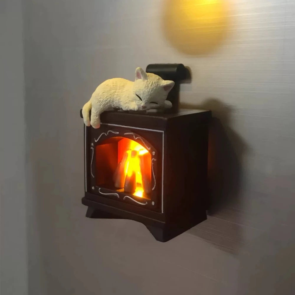 Mini Cat Fireplace Refrigerator with LED